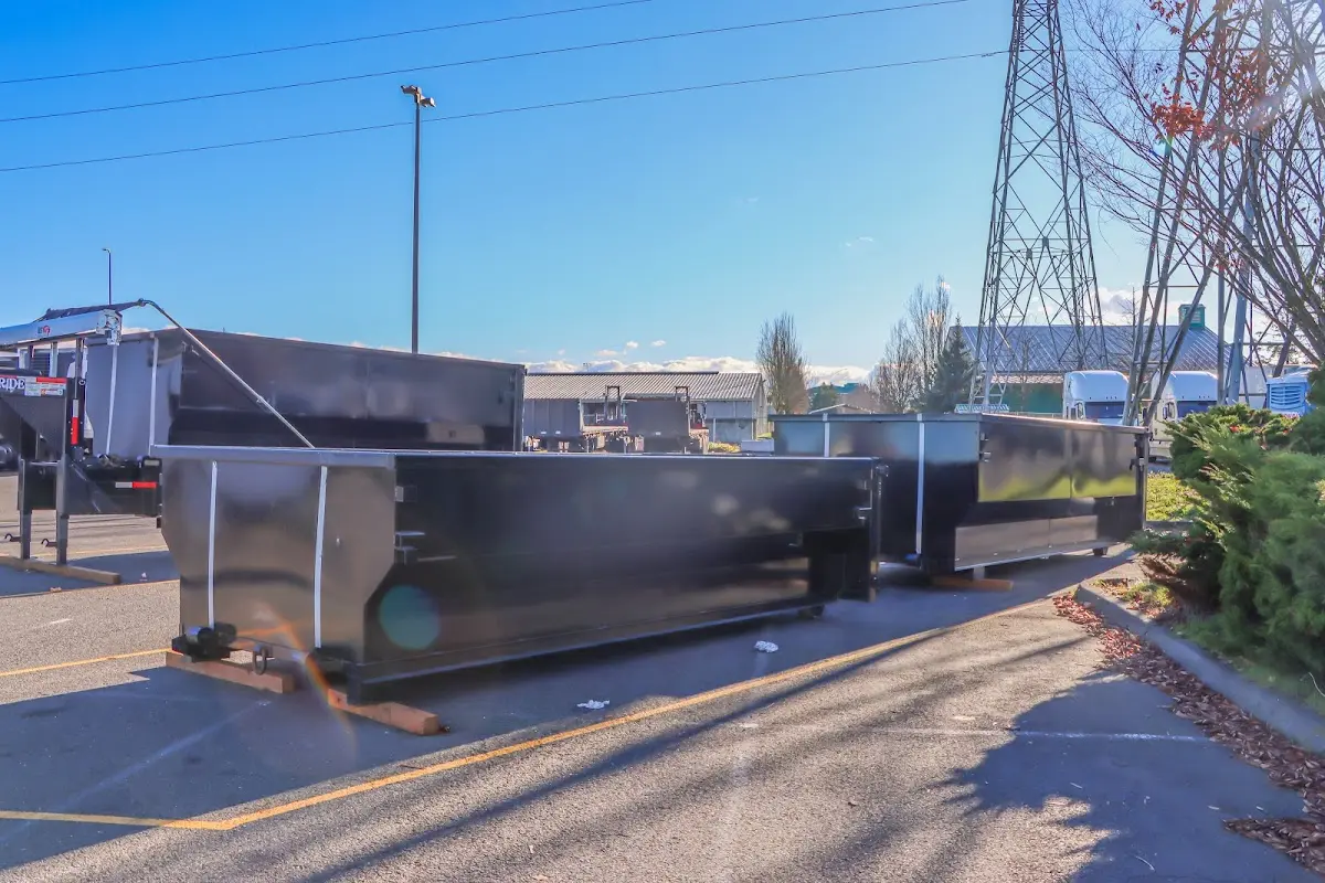 Roll-off dumpster ready for waste disposal at job site for Yard Waste Dumpster Rental in Salmon Creek